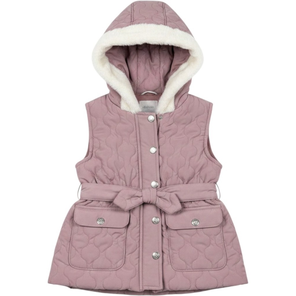 Nicole Miller New York Kids Dusty Rose Heart Quilted Hooded Faux Fur Vest 4T